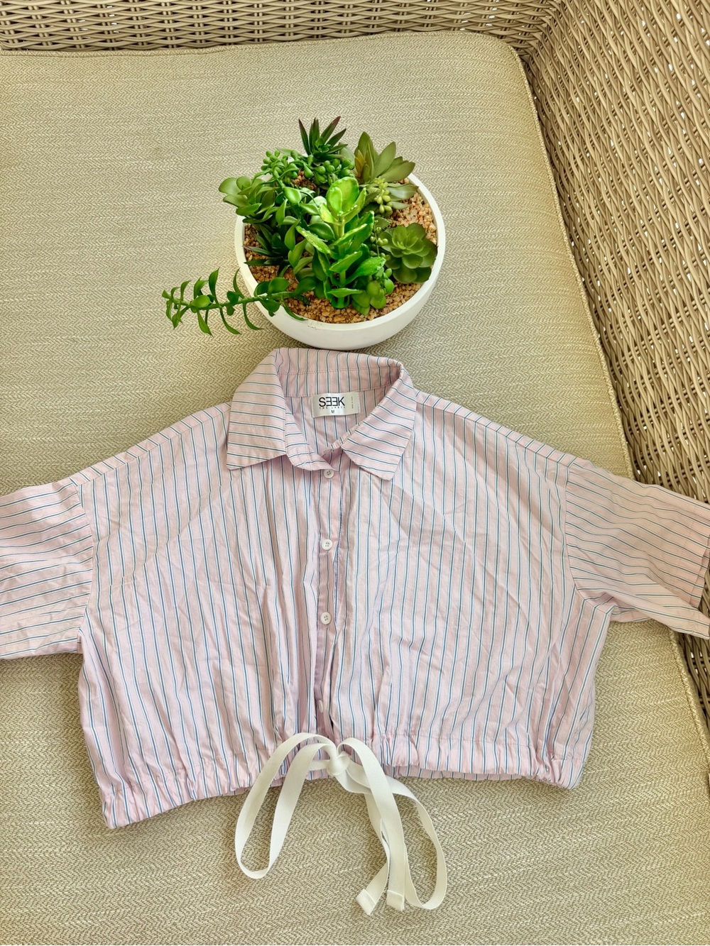 SEEK Pink Striped Drawstring Crop Top